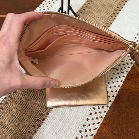 Lodis Leather RFID Metallic Rose Gold Shimmer Zipper Clutch and Coin Pouch Set - Picture 7 of 14
